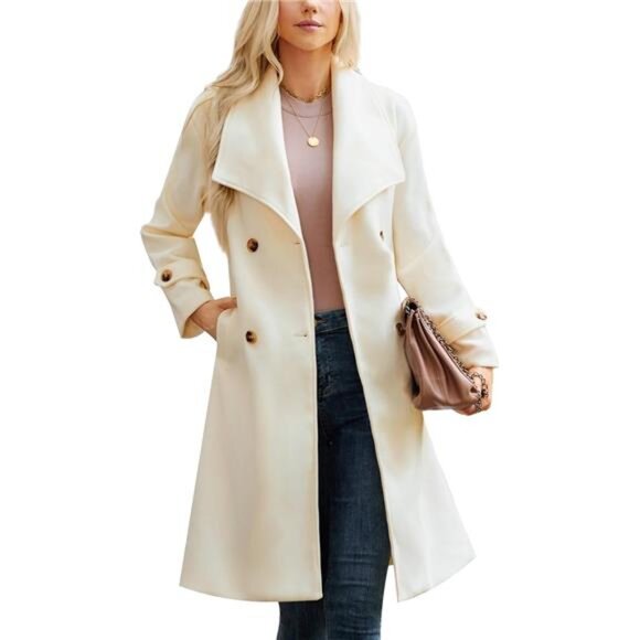 2025 Womens Wool Coat Double Breasted Outwear Lapel Jacket Long
